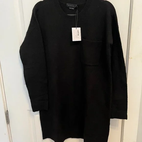 women's black dress long Crew Neck Maternity Sweater Dress W/Pockets
